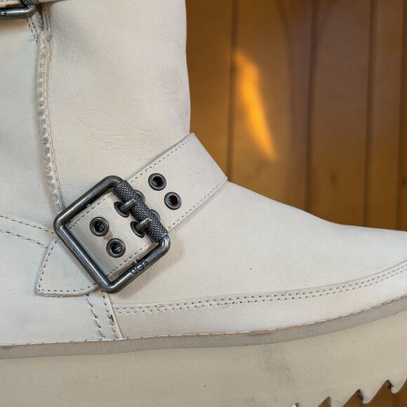 UGG Classic Rebel Biker Rocker Bone Platform Boots Women’s US 5 Beige Cream - Picture 10 of 15